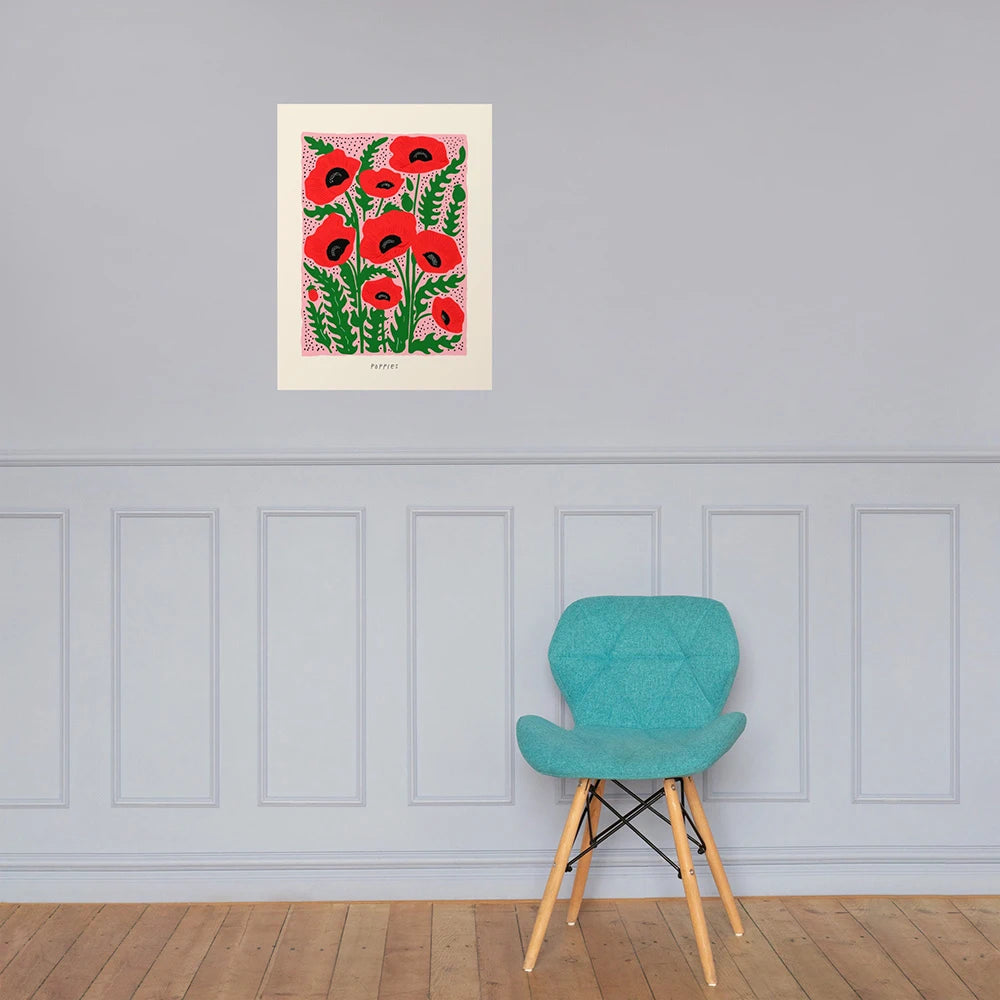 poppy flower bouquet abstract wall art floral decoration