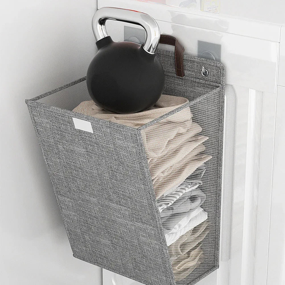Multifunctional wall-mounted foldable adhesive laundry basket for clothes - vue 3 sur 10