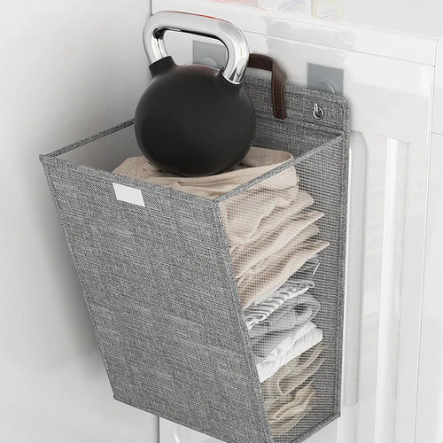 Multifunctional wall-mounted foldable adhesive laundry basket for clothes - vue 4 sur 10