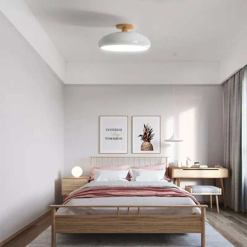 Vintage LED wooden ceiling light nordic orange PVC round fixture