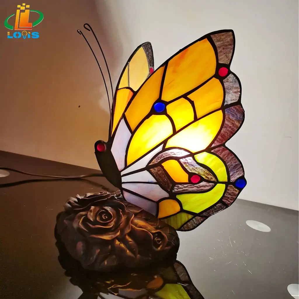 Tiffany style butterfly night light for children and decorative lighting