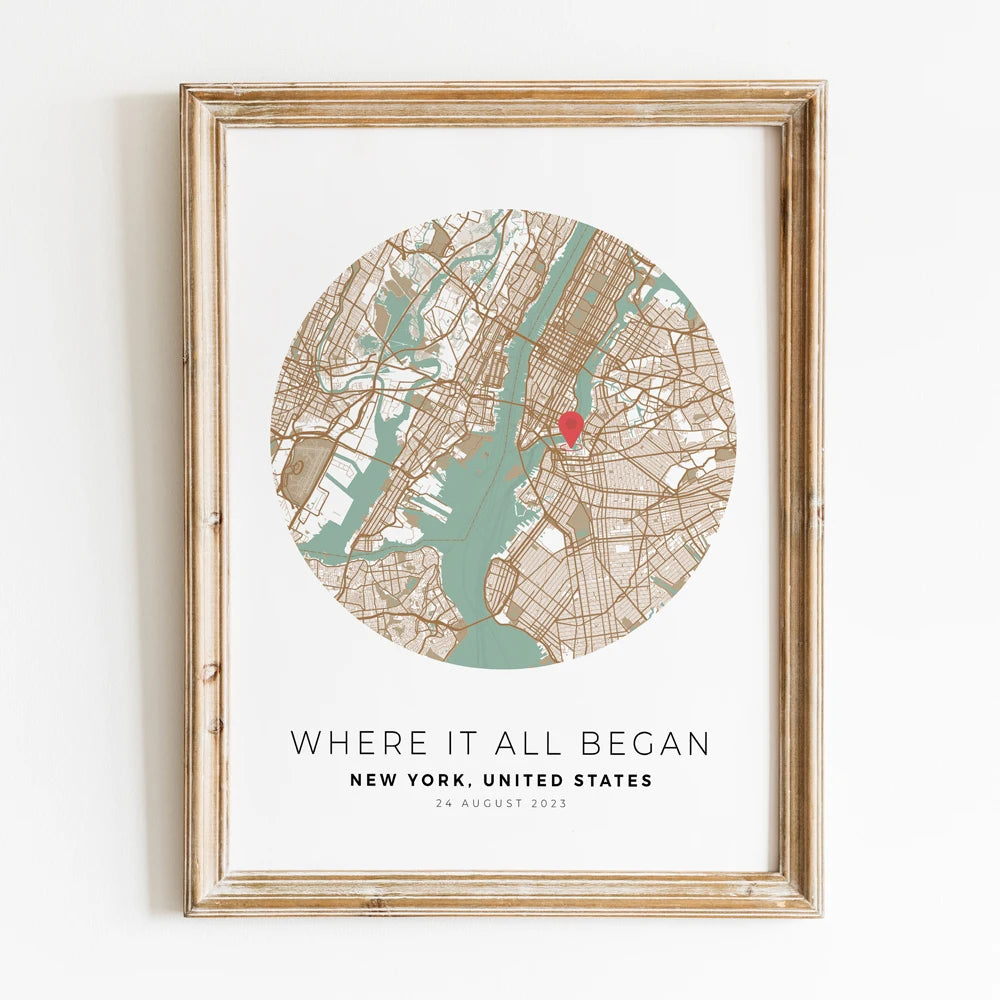 carte de ville personnalisée pour un cadeau romantique