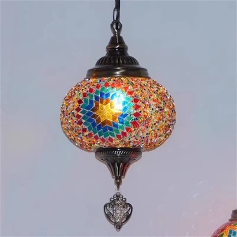 Handmade vintage stained glass pendant light bohemian style from Turkey - vue 4 sur 14