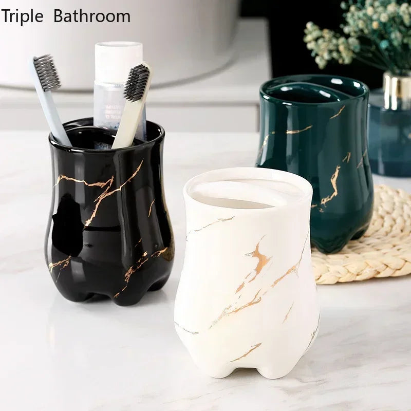 Designer ceramic toothbrush holder for bathroom