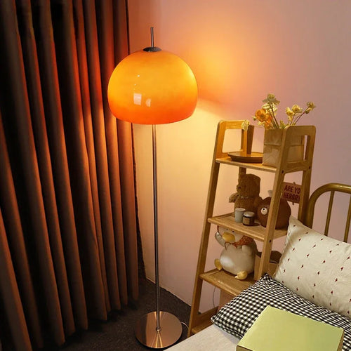 LED retro glass table lamp in gradient orange Bauhaus mushroom style for living room or bedroom - vue 3 sur 7