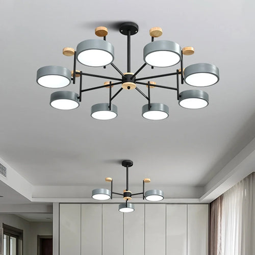 Nordic style iron and acrylic wood chandelier for interior decoration - vue 5 sur 6