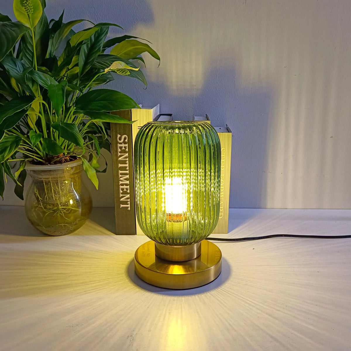 Nordic pumpkin glass table lamp for bedroom, desk, bedside and living room - white, blue, amber, smoky grey