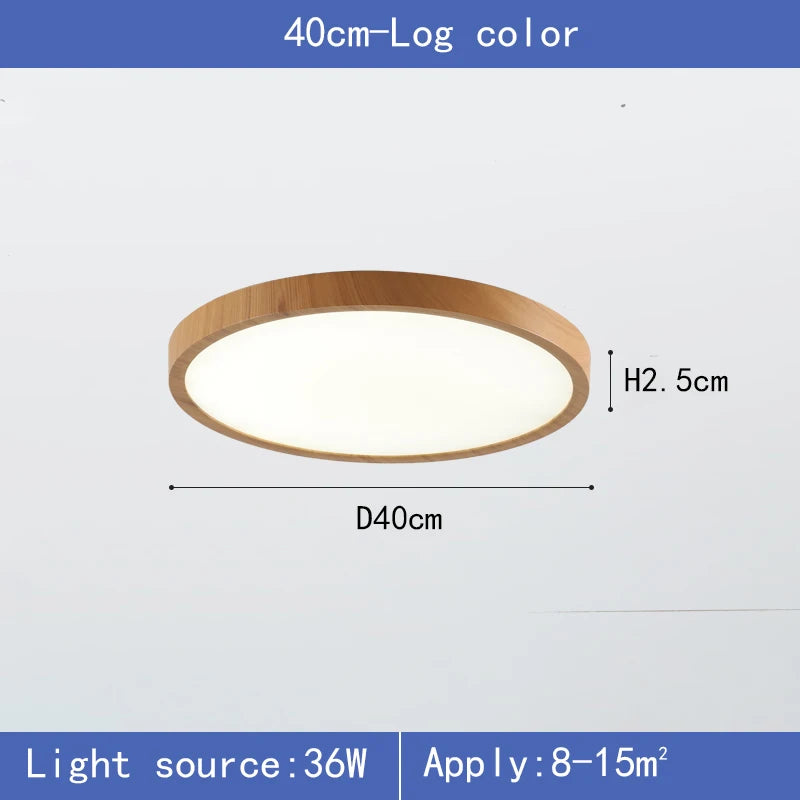Ultra-thin circular LED ceiling light wood grain 3-tone