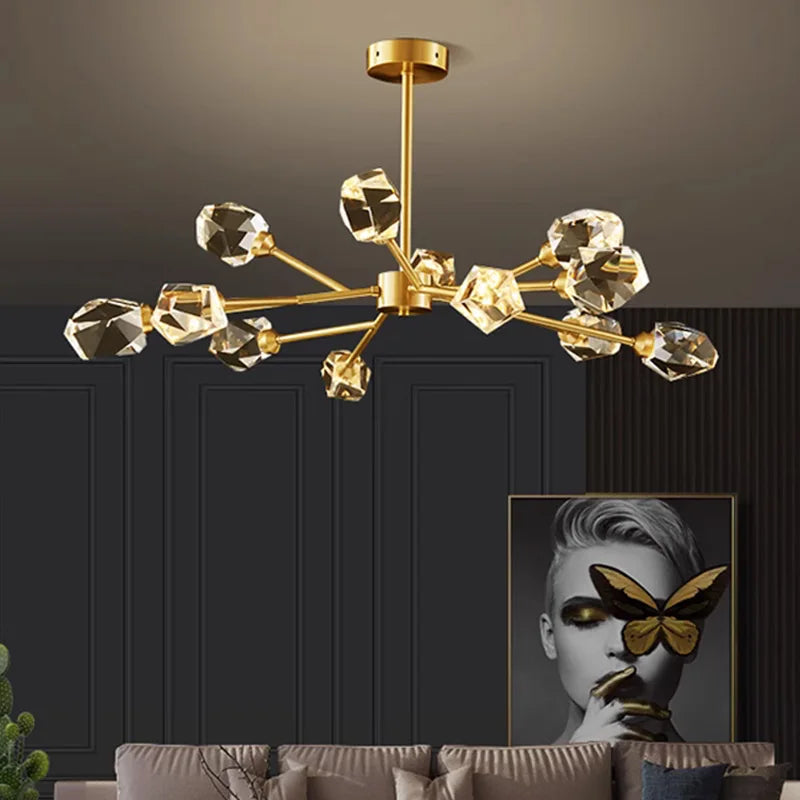 Copper and crystal chandelier for an elegant ambience
