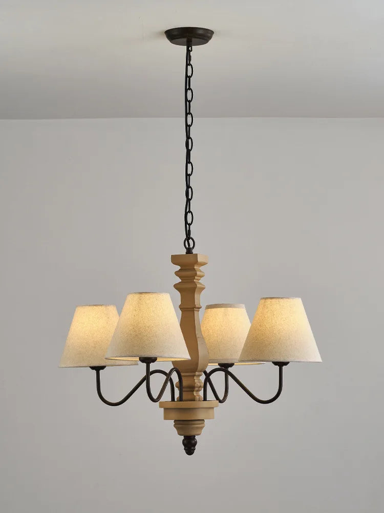 Vintage wooden pendant chandelier with LED lighting for bar, café or kitchen - vue 3 sur 7