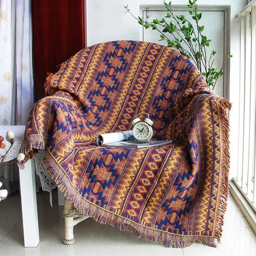 Bohemian cotton throw with world map design for living room