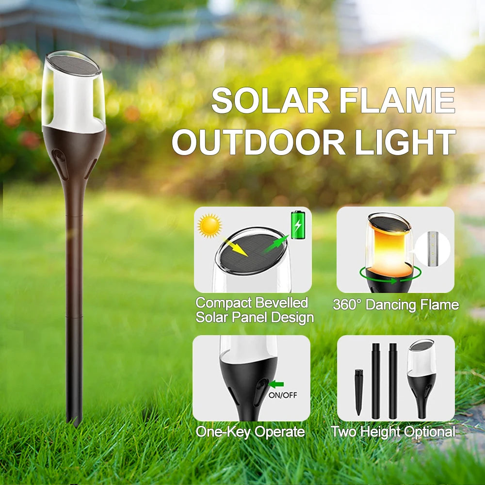 Solar flame outdoor lights for garden and patio