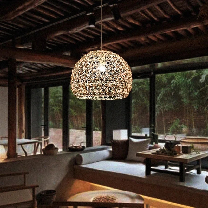 Handwoven rattan chandelier modern Chinese style - vue 3 sur 14
