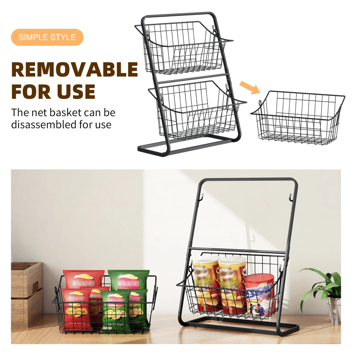 Fruit basket,,vegetable basket,Kitchen countertop storage basket,Wire removable storage rack,Spices and snack racks - vue 6 sur 8