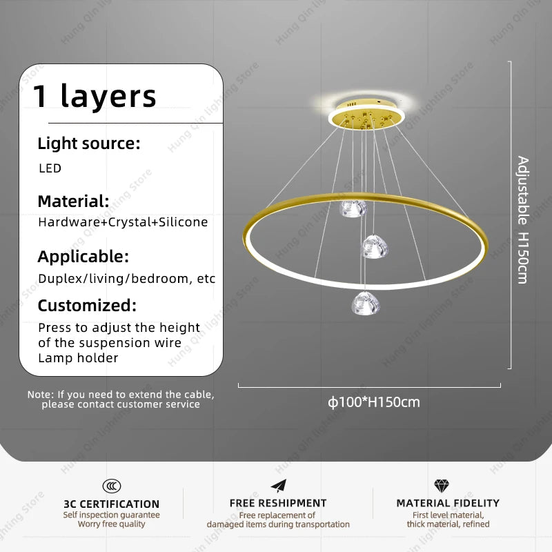 lustre moderne en cristal avec éclairage à led