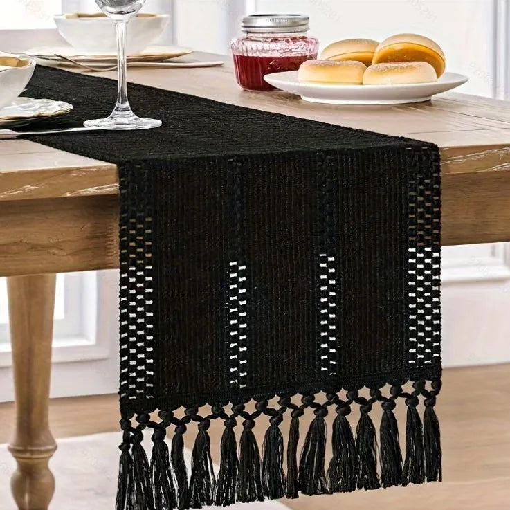 Ivory boho macramé woven table runner for living room