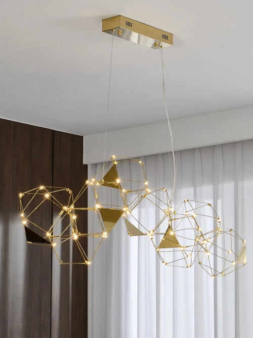 Polygonal firefly chandelier Nordic design in stainless steel - vue 7 sur 22