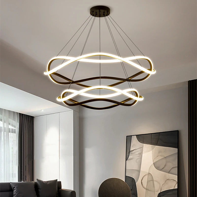Geometric ring LED chandelier in simple creative aluminium design
