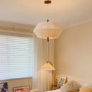 Japanese style decorative fabric pendant light with elegant LED lighting