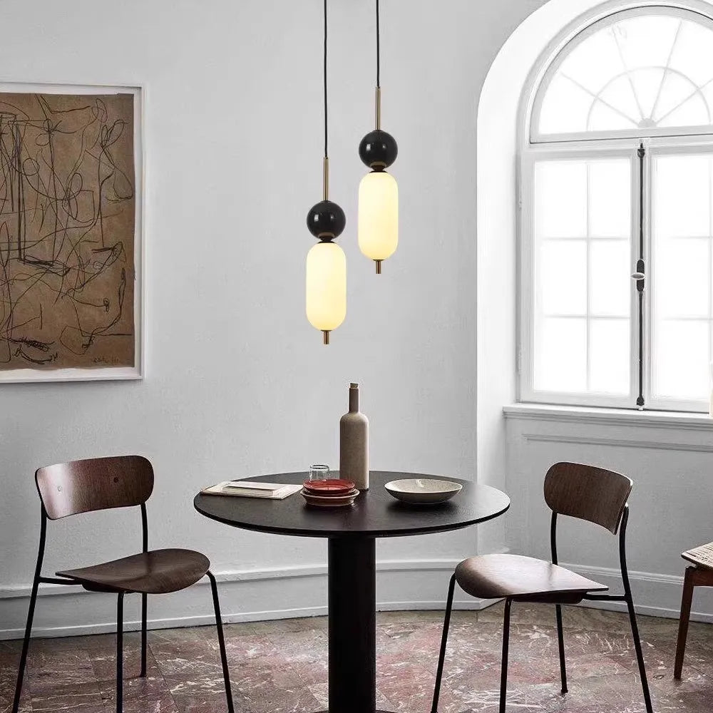 Adjustable natural marble acrylic LED pendant light - vue 3 sur 7