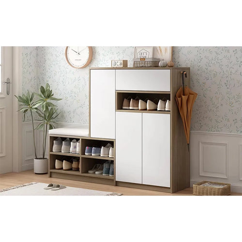 Shoe storage bench &amp; shoe cabinet, multi-functional shoe rack with padded seat, versatile shoe storage - vue 5 sur 6