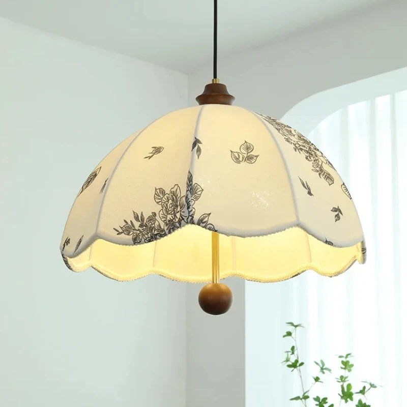 Patterned fabric pendant light for bar and living room