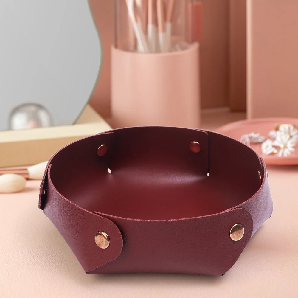 Foldable leather tray for storage and organisation