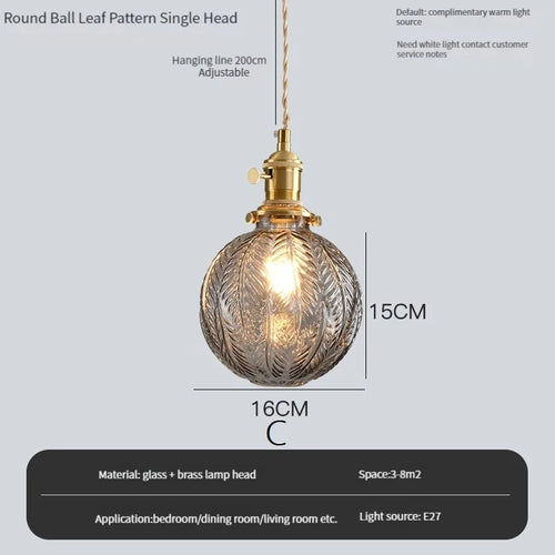 Vintage pendant light with switch and crystal glass shade - vue 18 sur 22