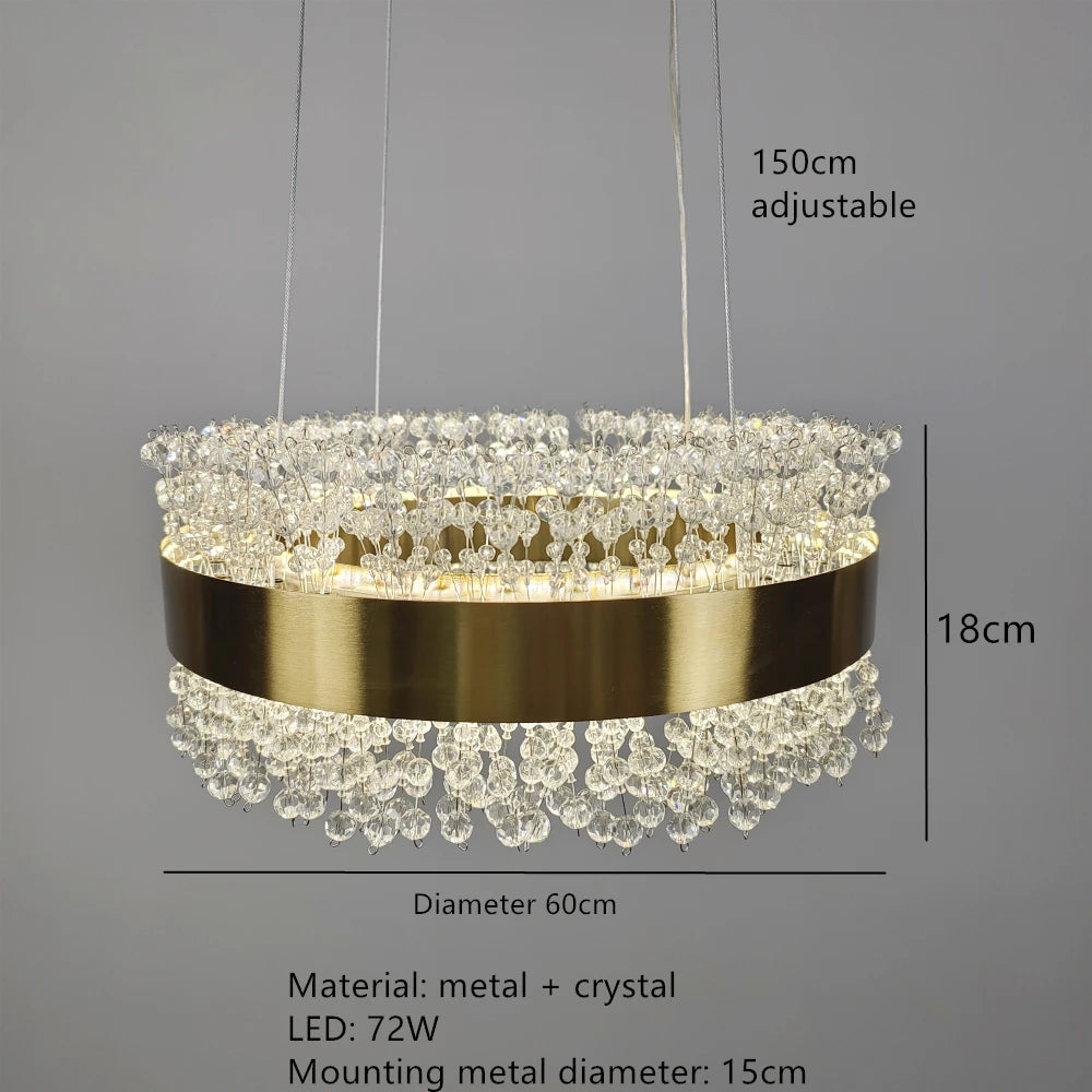 modern crystal chandelier with adjustable gold metal - vue 8 sur 12