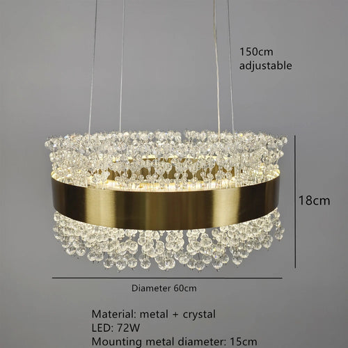 modern crystal chandelier with adjustable gold metal - vue 9 sur 12