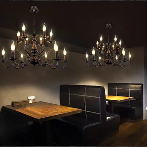 Retro industrial iron candle-style chandelier for interior decor - vue 6 sur 11
