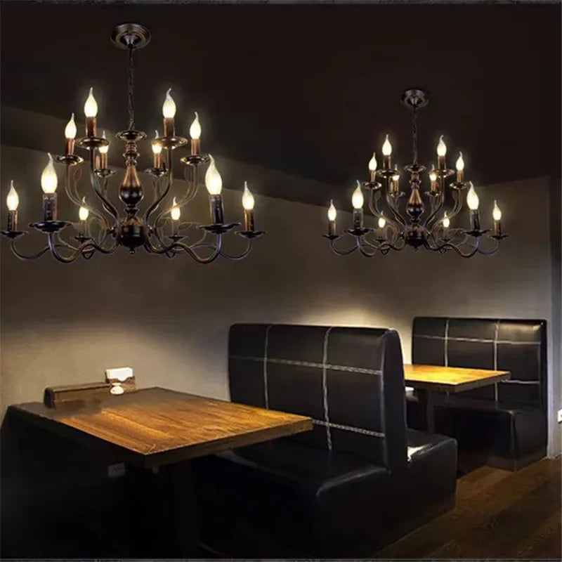 Retro industrial iron candle-style chandelier for interior decor - vue 5 sur 11