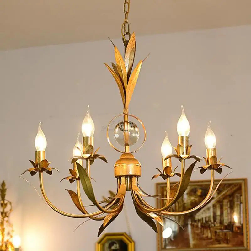 Vintage retro 6-arm iron chandelier for nostalgic lighting