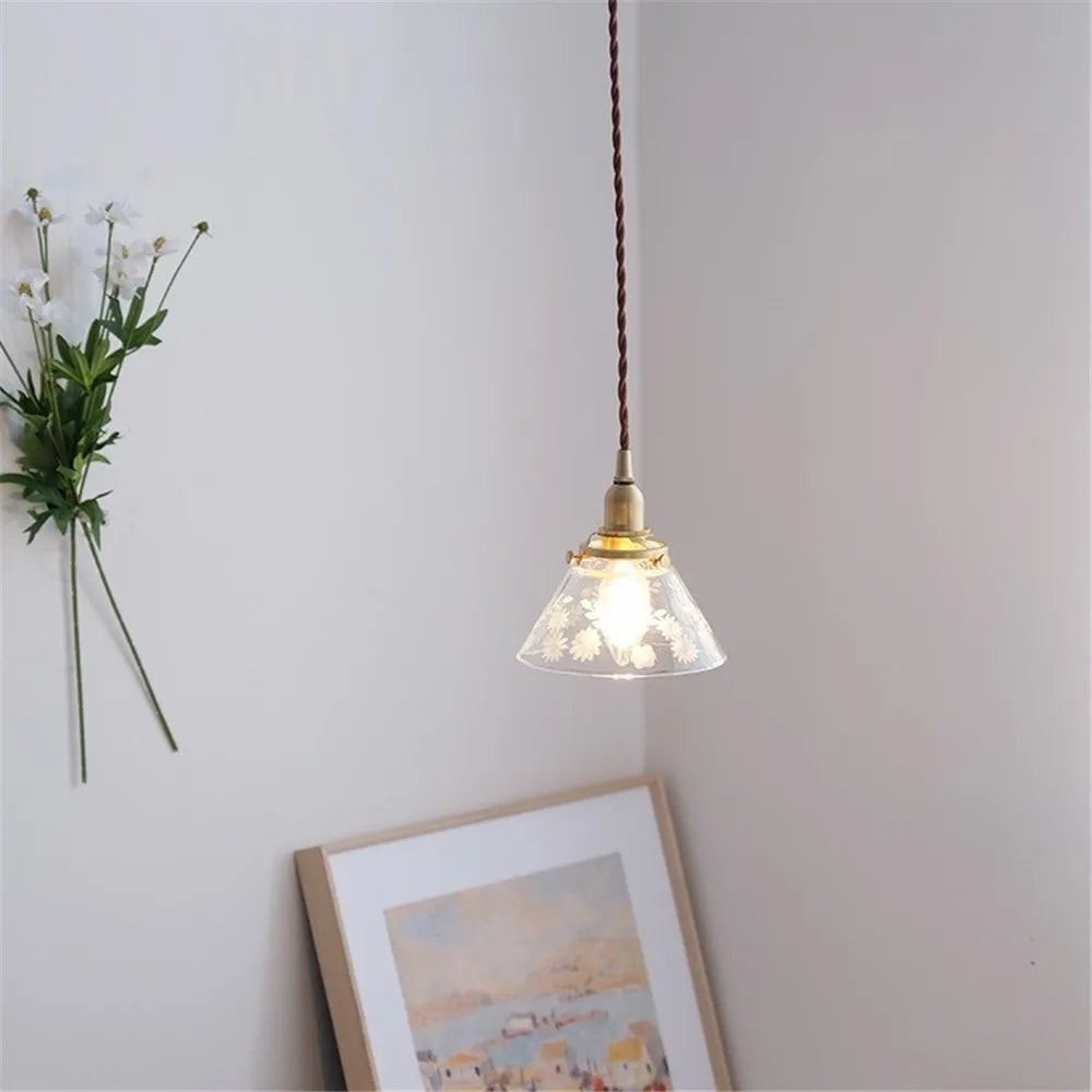 American style glass pendant light retro brass fitting