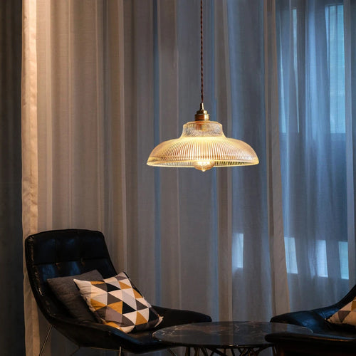 Nordic vintage pendant light in glass, walnut wood and brass - vue 2 sur 13