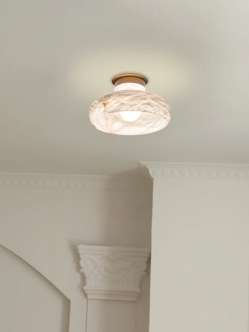 Brass and natural snowflake marble bedside lamp - vue 3 sur 7