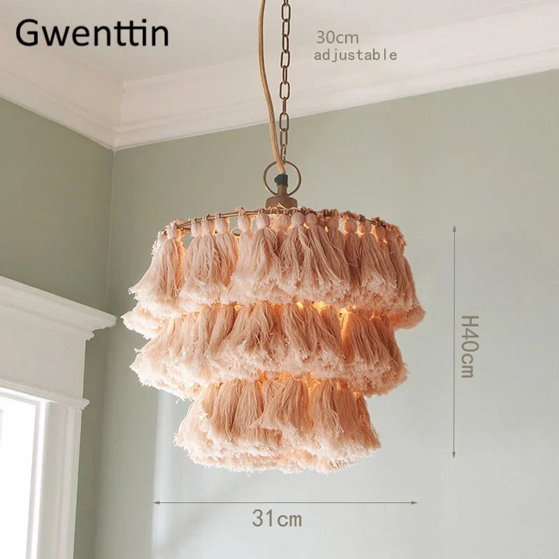 Silk thread pendant light for romantic interior decor - vue 3 sur 12