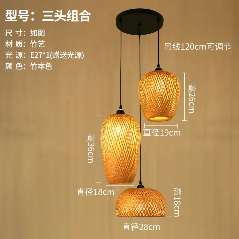 Handmade Chinese style bamboo chandelier with vintage pastoral weaving - vue 30 sur 30