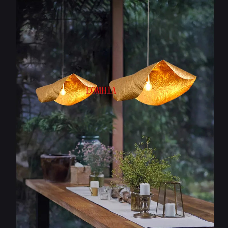 Luxury copper pendant light with retro lotus leaf design - vue 3 sur 13