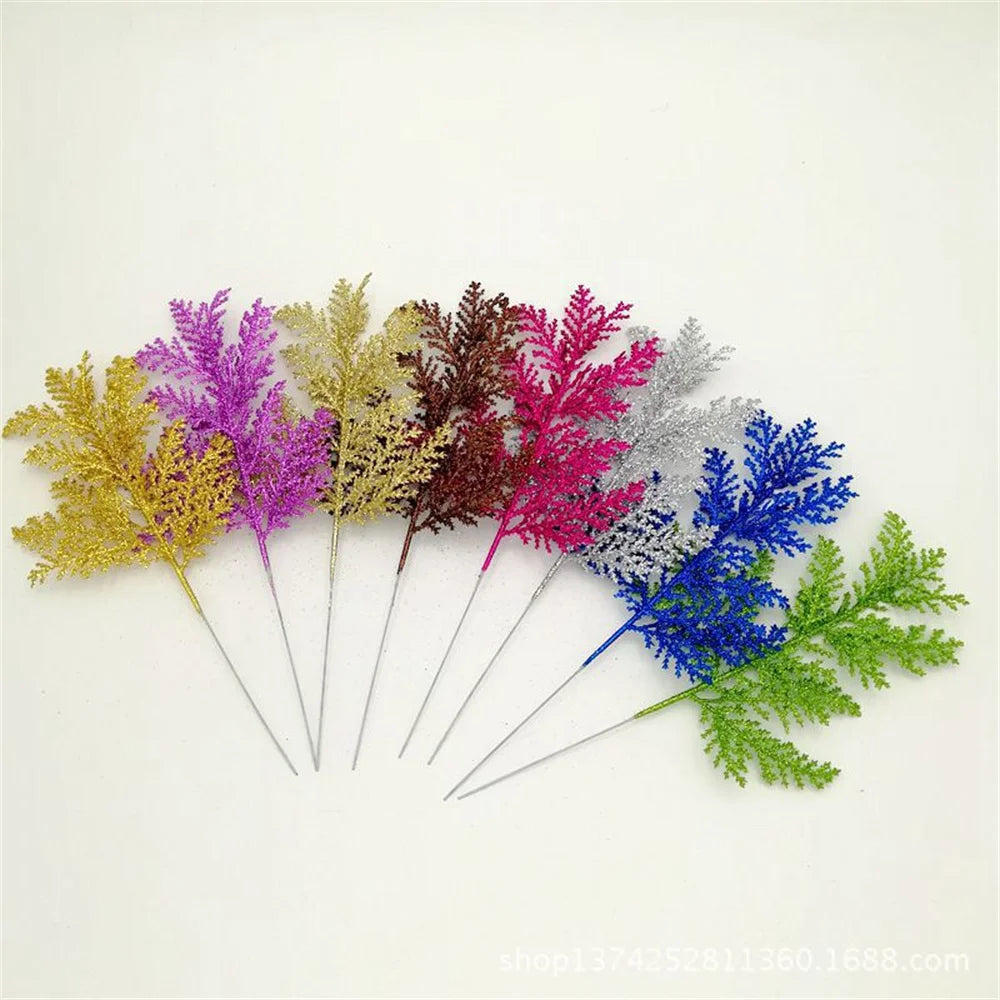 Christmas pine leaves glitter for DIY wreath and tree decoration - vue 3 sur 17