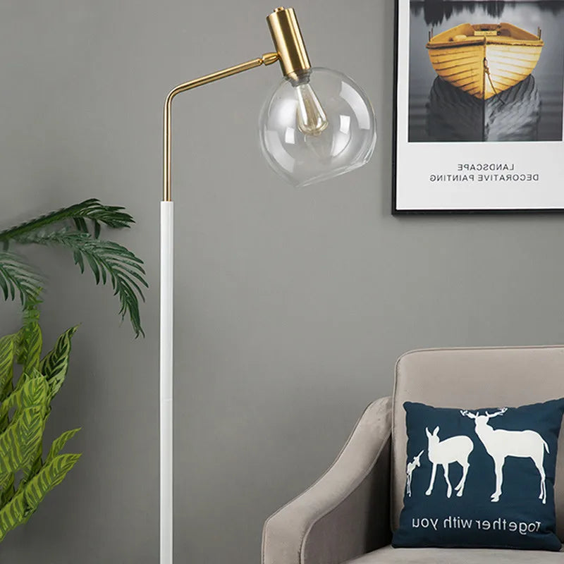 Elegant gold and black floor lamp in metal and glass - vue 5 sur 9
