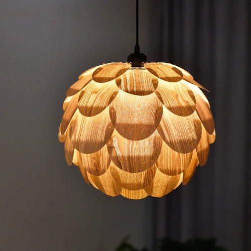 Original pineapple chandelier in wood veneer for hotels, bars and restaurants - vue 4 sur 10