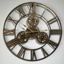 retro metal wall clock with large decorative gear