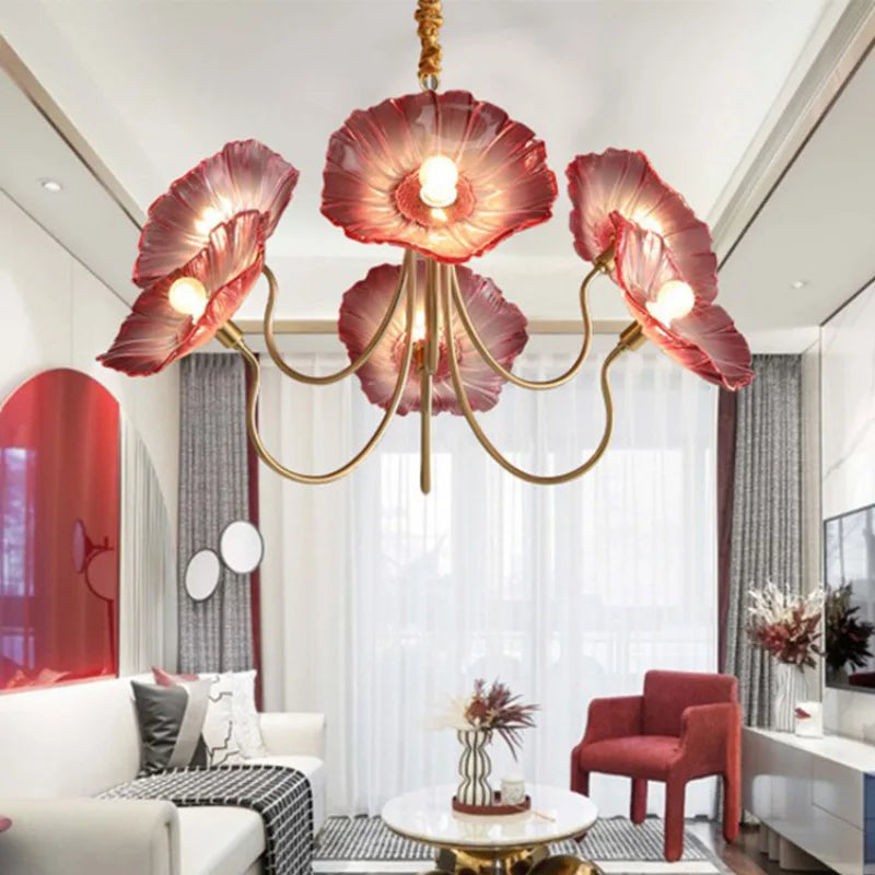Modern glass LED chandelier shaped like a lotus flower