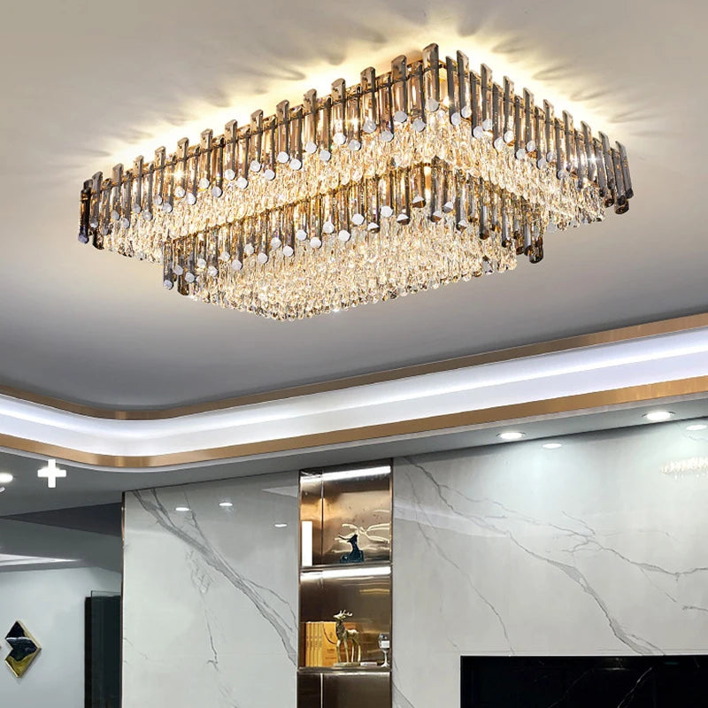 Modern crystal ceiling light with elegant rectangular shade