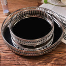 Decorative metal mirrored storage tray for cosmetics and tableware