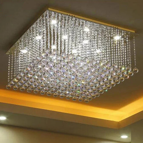 Square crystal flush mount LED chandelier for luxury living room - vue 4 sur 6