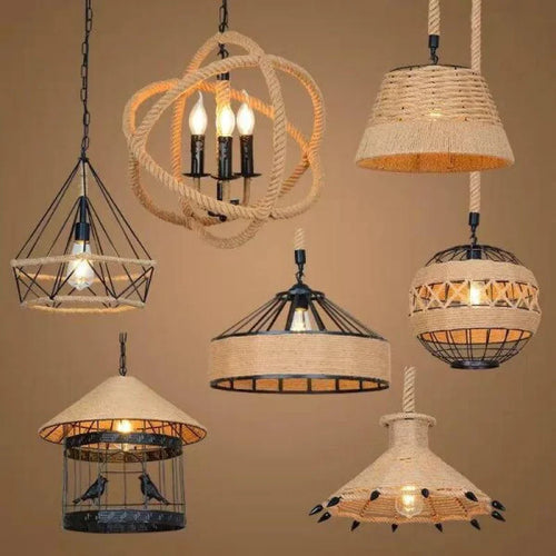 Nordic hemp rope pendant light for restaurants - vue 2 sur 16