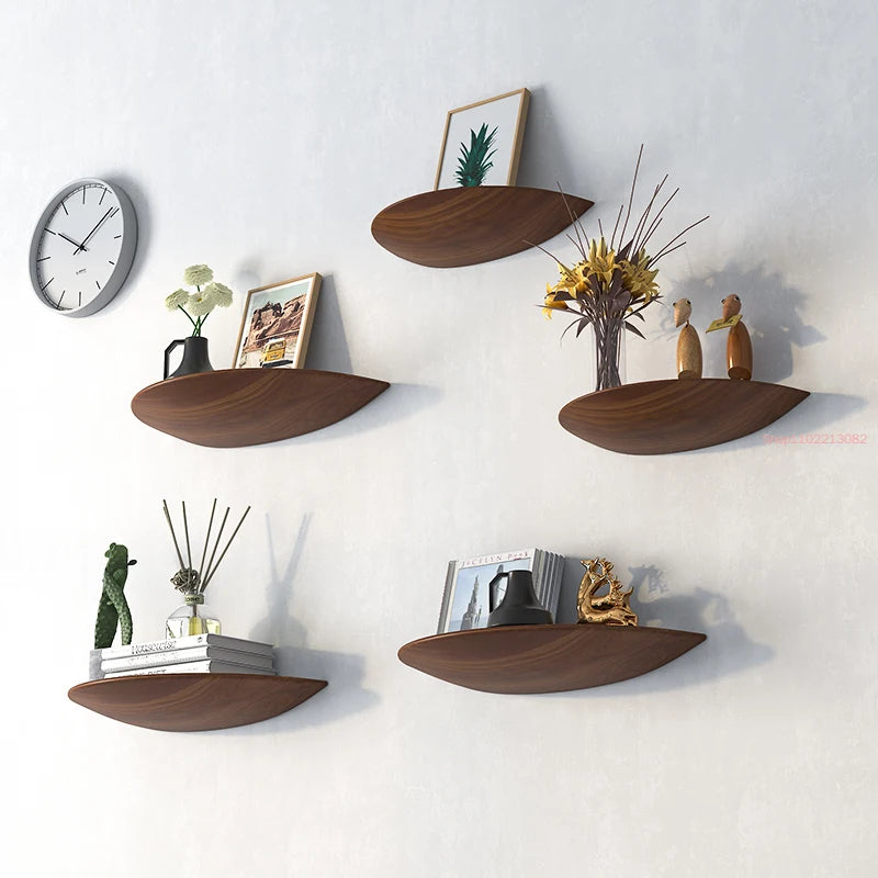 semi-circle wooden wall shelf for storage and decoration