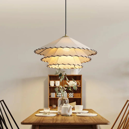 Nordic fabric pendant light with straw hat for interior decoration - vue 3 sur 14